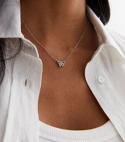 New Look Silver Cubic Zirconia Butterfly Pendant Necklace